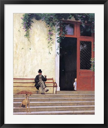 Framed Artist&#39;s Father and Son on the Doorstep of his House Print
