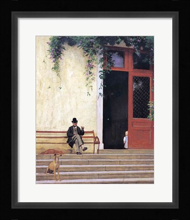 Framed Artist's Father and Son on the Doorstep of his House Print