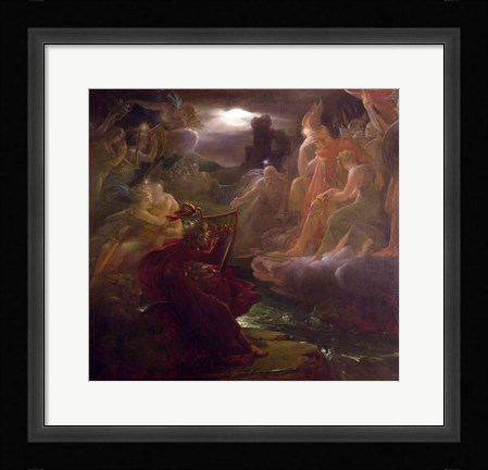 Framed Ossian Conjuring up the Spirits on the Banks of the River Lora with the Sound of his Harp, 1801 Print