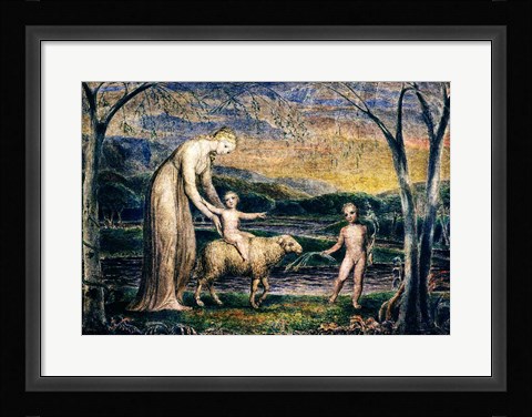 Framed Our Lady with the Infant Jesus Riding on a Lamb with St John Print