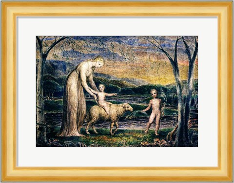 Framed Our Lady with the Infant Jesus Riding on a Lamb with St John Print