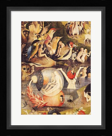 Framed Garden of Earthly Delights: Allegory of Luxury, people with birds detail Print