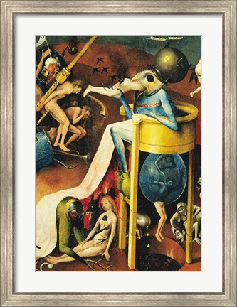 Framed Garden of Earthly Delights: Hell, right wing of triptych, detail of blue bird-man on a stool, c.1500 Print