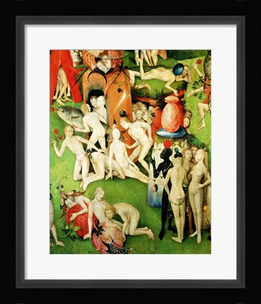 Framed Garden on Earthly Delights: Allegory of Luxury, central panel of triptych, c.1500 Print