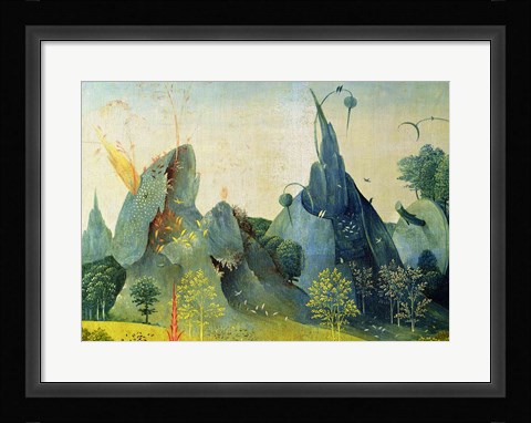 Framed Garden of Eden, detail from the right panel of The Garden of Earthly Delights, c.1500 Print