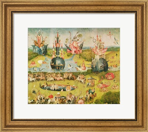 Framed Garden of Earthly Delights: Allegory of Luxury, horizontal central panel of triptych, c.1500 Print