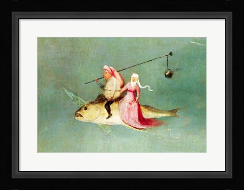 Framed Temptation of St. Anthony, right hand panel, detail of a couple riding a fish Print
