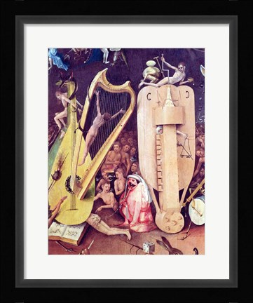 Framed Garden of Earthly Delights: Hell, detail of musical instuments from the right wing of the triptych, c.1500 Print