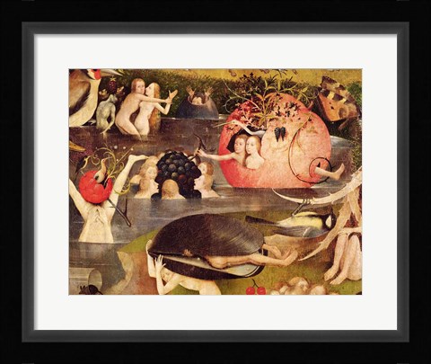 Framed Garden of Earthly Delights: Allegory of Luxury, horizontal detail of the central panel, c.1500 Print