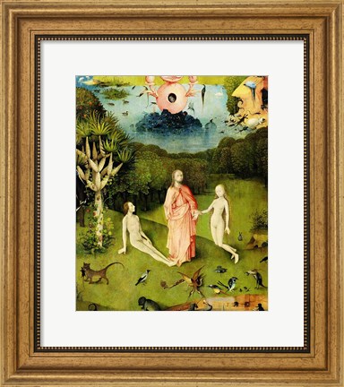 Framed Garden of Earthly Delights: The Garden of Eden, left wing of triptych, c.1500 Print
