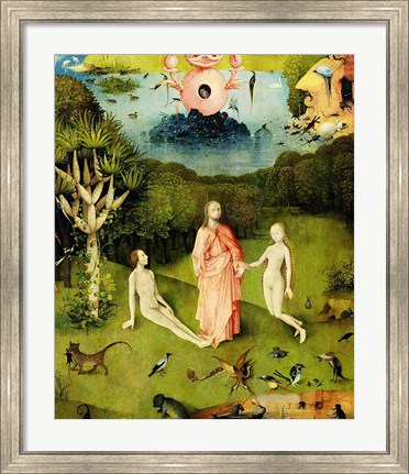 Framed Garden of Earthly Delights: The Garden of Eden, left wing of triptych, c.1500 Print