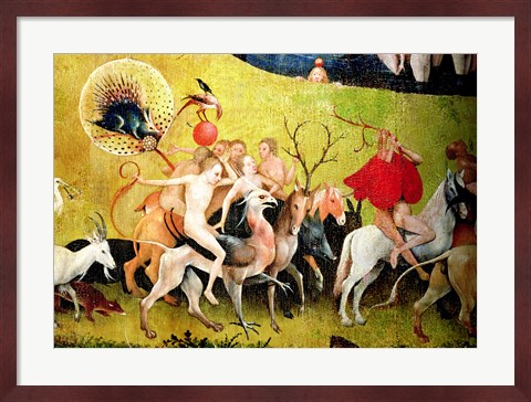 Framed Garden of Earthly Delights: Allegory of Luxury, detail of figures riding fantastical horses Print