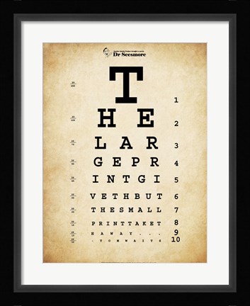Framed Tom Waits Eye Chart Print