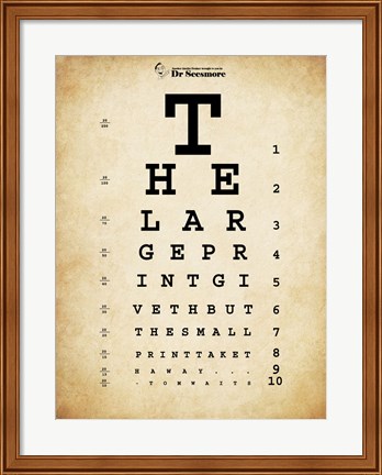 Framed Tom Waits Eye Chart Print