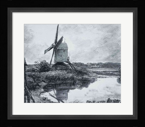 Framed mill on the banks of the River Stour Print