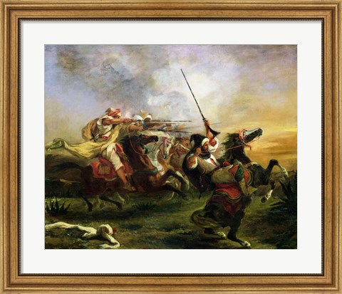 Framed Moroccan horsemen in military action, 1832 Print