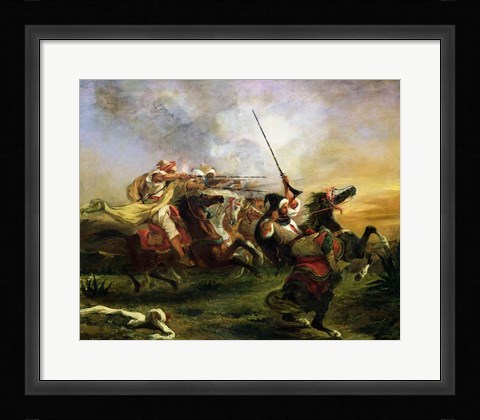 Framed Moroccan horsemen in military action, 1832 Print