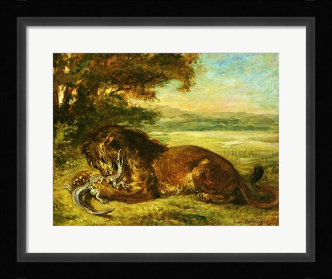 Framed Lion and Alligator, 1863 Print