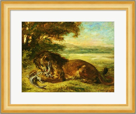 Framed Lion and Alligator, 1863 Print