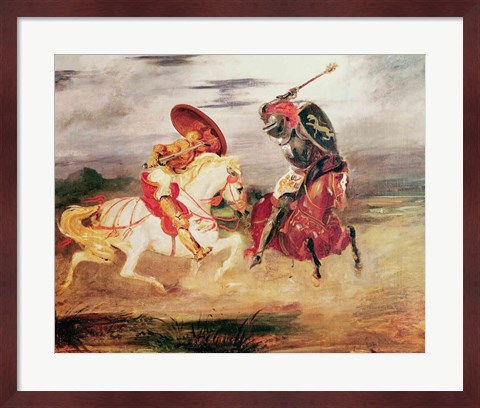 Framed Two Knights Fighting in a Landscape Print
