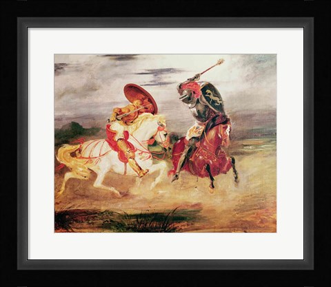Framed Two Knights Fighting in a Landscape Print