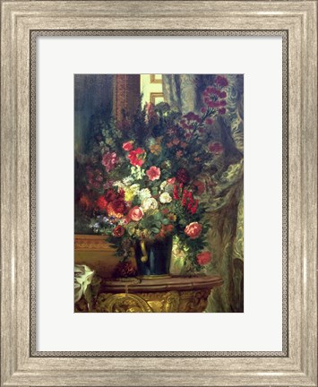 Framed Vase of Flowers on a Console Print