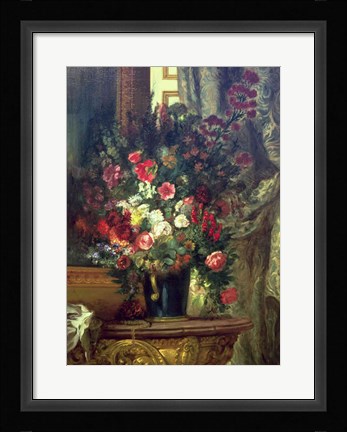 Framed Vase of Flowers on a Console Print