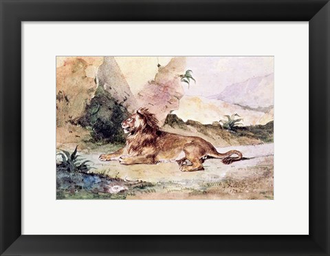 Framed Lion in the Desert, 1834 Print