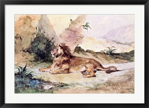 Framed Lion in the Desert, 1834 Print