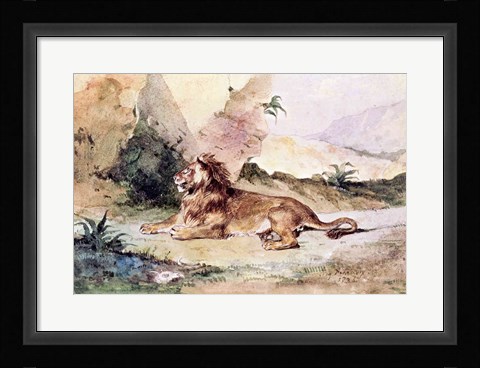 Framed Lion in the Desert, 1834 Print