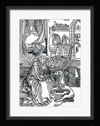 Framed St. Jerome in his study pulling a thorn from a lion's paw Print