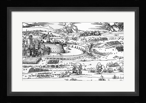 Framed Demonstration of defensive measures to protect a city against a besieging army Print