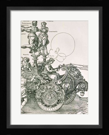 Framed Design for 'The Great Triumphal Chariot of Emperor Maximilian I': detail showing the Virtues steering the team of horses Print
