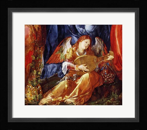 Framed Festival of the Rosary, detail of the angel musician, 1506 Print