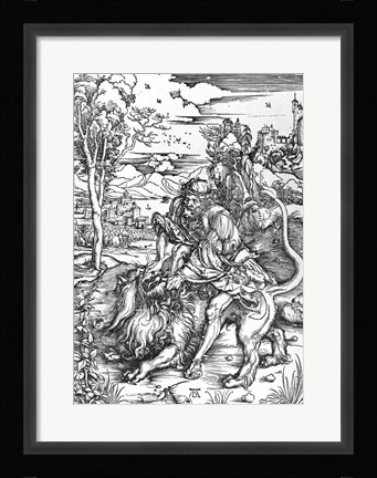 Framed Samson slaying the lion Print