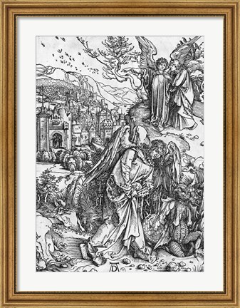 Framed Scene from the Apocalypse, The angel holding the keys of the abyss and a big chain Print