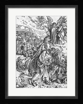 Framed Scene from the Apocalypse, The angel holding the keys of the abyss and a big chain Print