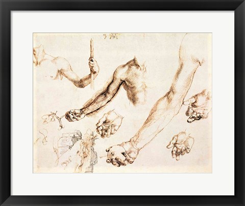 Framed Study of male hands and arms Print