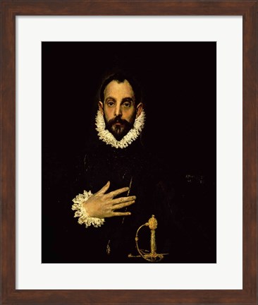 Framed Gentleman with his hand on his ches Print