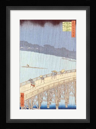 Framed Sudden Shower on Ohashi Bridge Print