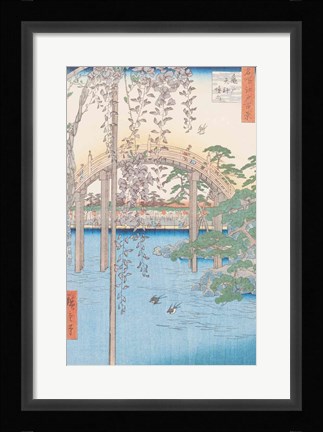 Framed Bridge with Wisteria or Kameido Tenjin Keidai Print