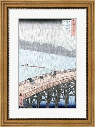 Framed Sudden Shower over Shin-Ohashi Bridge Print