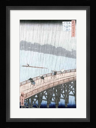 Framed Sudden Shower over Shin-Ohashi Bridge Print