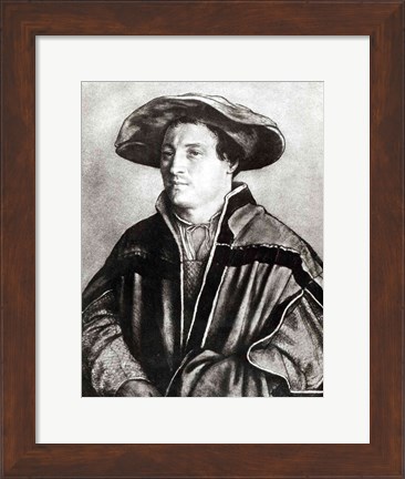 Framed Portrait of a man with a red hat, c.1530 Print