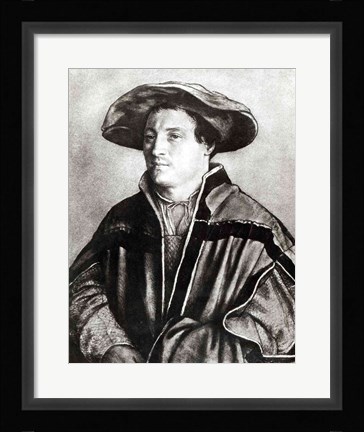 Framed Portrait of a man with a red hat, c.1530 Print
