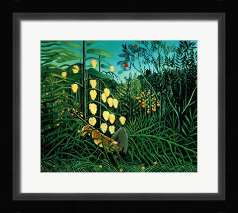 Framed Tropical Forest: Battling Tiger and Buffalo, 1908 Print