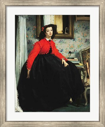 Framed Young Lady in a Red Jacket Print