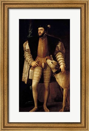 Framed Charles V Holy Roman Emperor and King of Spain with his Dog Print