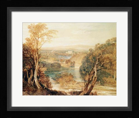 Framed River Wharfe with a distant view of Barden Tower Print