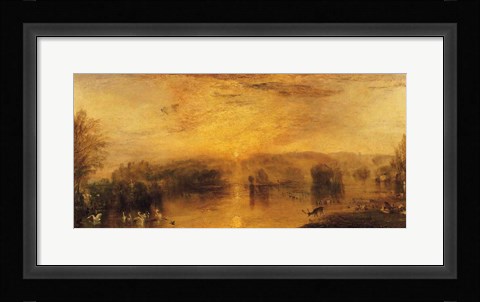 Framed Lake, Petworth: Sunset, a Stag Drinking Print